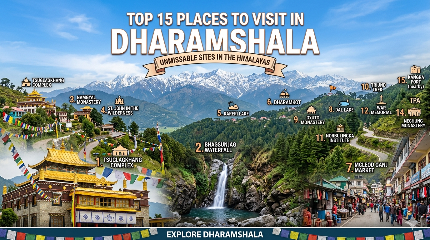 Top 15 places to visit in Dharamshala - Best Taxi in Dharamshala - Maa Pitambara Taxi Service